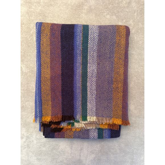 VTG Millars made in Ireland 100% Virgin Wool Striped Throw Blanket 83”x65” - Picture 7 of 8